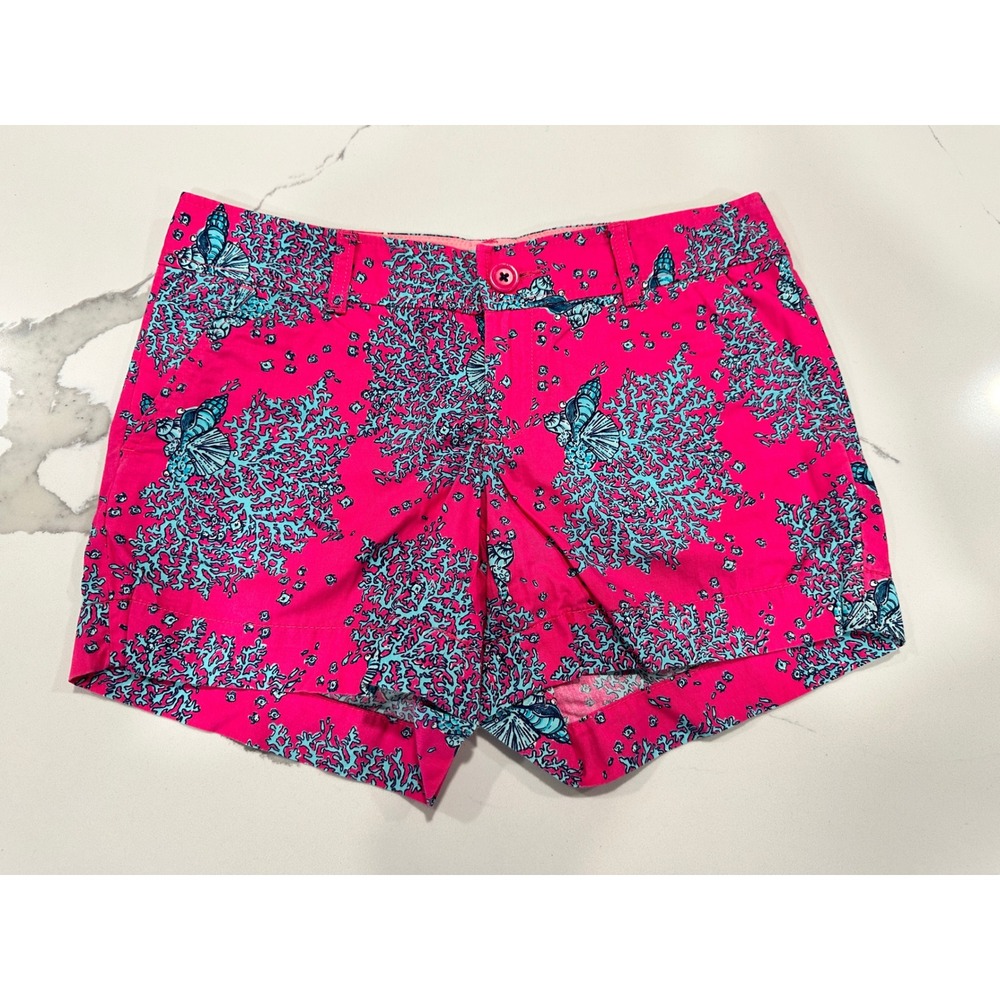 Lilly Pulitzer Callahan Shorts Size 4 Coral Reef Butterfly Print Hot Pink